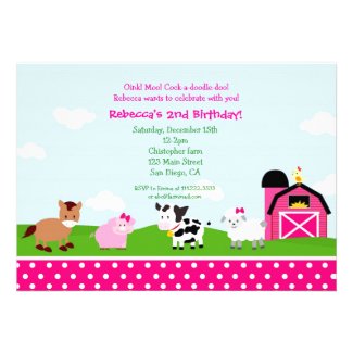 Farm Barnyard Birthday Invitations for girl