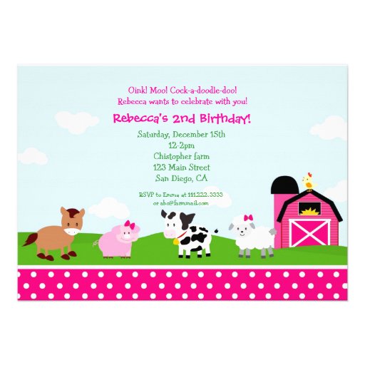 Farm Barnyard Birthday Invitations for girl