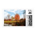 Farm By Pond in Autumn stamp