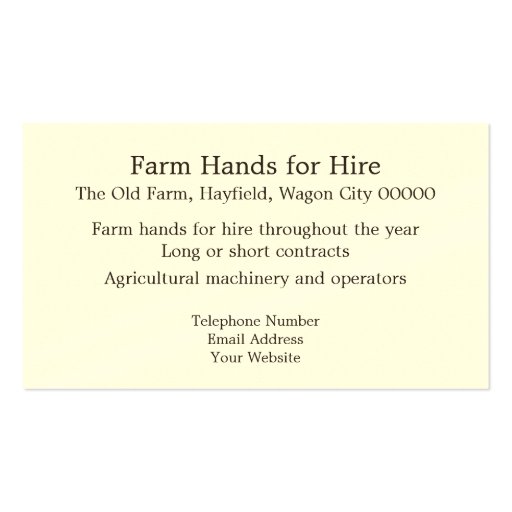 Farm Contractor business card (back side)