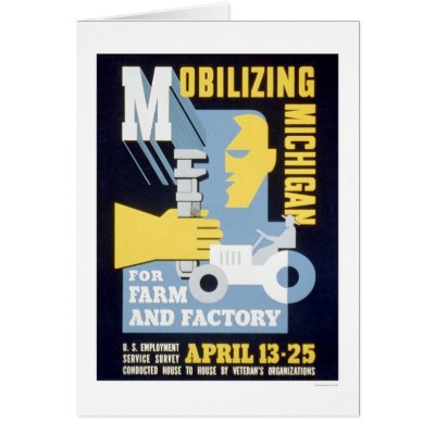 Farm Factory Michigan 1943 WPA Greeting Card by lc_wpa