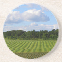 Farm field striped land farmer harvesting photo beverage coasters