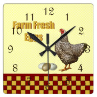 Farm Fresh Eggs Square Wall Clocks