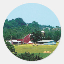 Farm in the Distance Round Stickers