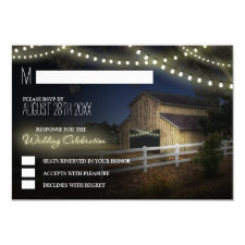 Farm String Lights Rustic Barn Wedding RSVP Cards