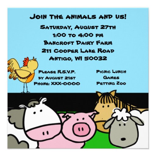 Farm Theme Customized  Birthday Invitations