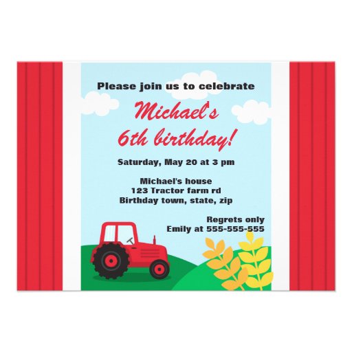 Farm tractor hills and wheat kids birthday party personalized invite