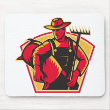 Farmer Agricultural Worker With Rake and Sack Mouse Pad