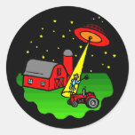Farmer Alien Abduction Round Sticker