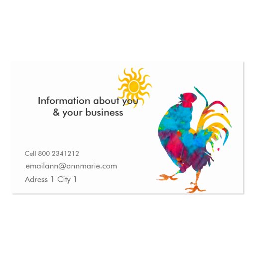 Farmer Aviary Country Rooster Business Cards (back side)