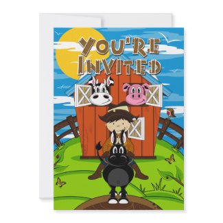 Farmer Boy with Cow & Pig Party Invite invitation
