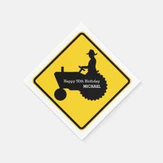 Farmer Driving Tractor Road Sign Personalized Paper Napkin