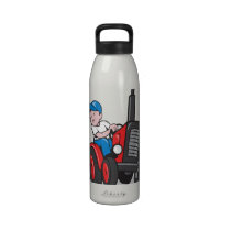 Farmer Driving Vintage Tractor Cartoon Water Bottles