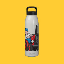 Farmer Driving Vintage Tractor Cartoon water bottles