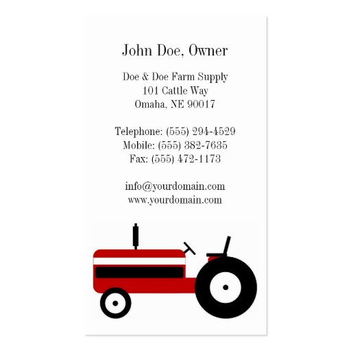 Farmer Farm Supply Agriculture Red Tractor Business Card (back side)
