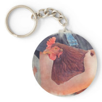 Farmer Hugging Chicken Painted Style Keychains