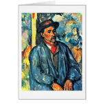 Farmer In Blue Overalls By Paul Cezanne Card