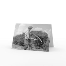 Farmer Sharpening a Scythe, 1930s Greeting Card