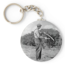 Farmer Sharpening a Scythe, 1930s Keychains