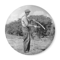 Farmer Sharpening a Scythe, 1930s Refrigerator Magnets