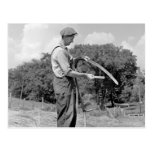 Farmer Sharpening a Scythe, 1930s Post Card