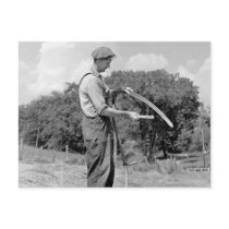 Farmer Sharpening a Scythe, 1930s Post Card