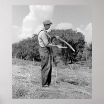Farmer Sharpening Scythe, 1937 Posters