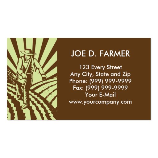 farmer  sowing seeds plowed field business card templates (front side)