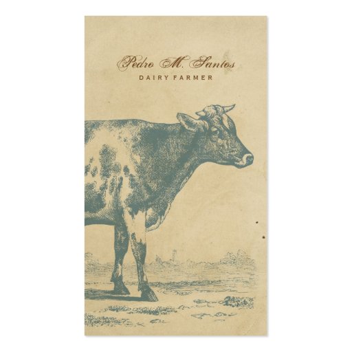 Farmer Vintage Dairy Cow Simple Rustic Cool Animal Business Card Template (front side)