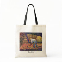 Farmer With Hoe By Seurat Georges Tote Bags