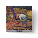 Farmer With Hoe By Seurat Georges Pinback Button
