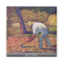 Farmer With Hoe By Seurat Georges Refrigerator Magnets