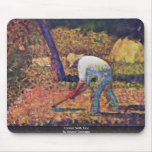 Farmer With Hoe By Seurat Georges Mousepads