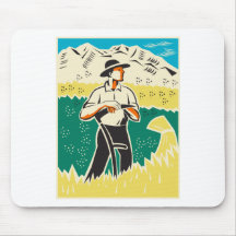 farmer with scythe standing field retro mouse pad