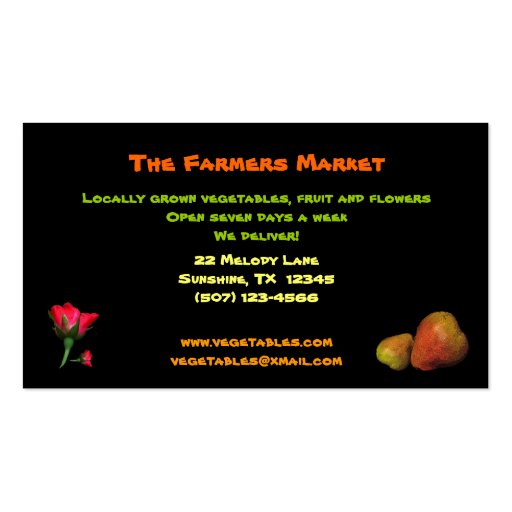 Farmers Market Business Card Templates (back side)