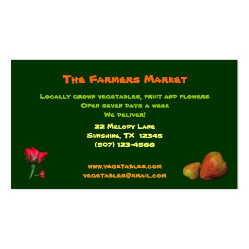 Farmers Market Business Cards (back side)