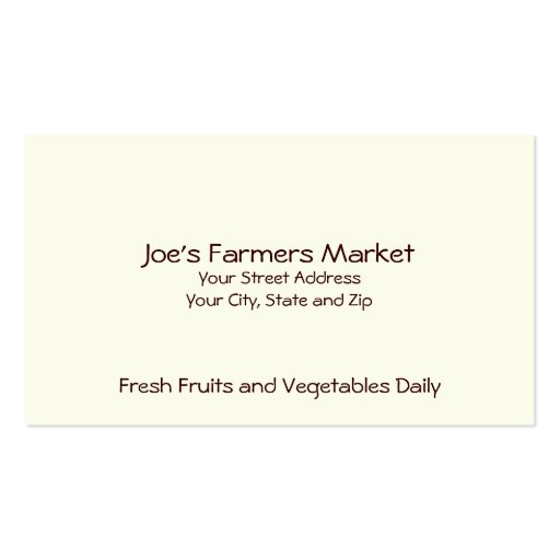 Farmers Market Health Food Business Card (back side)