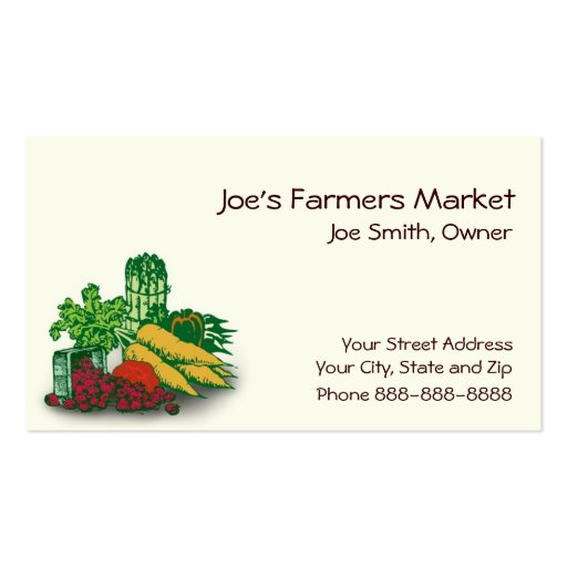 Farmers Market Health Food Business Card (front side)