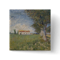 Farmhouse in a wheat field Button
