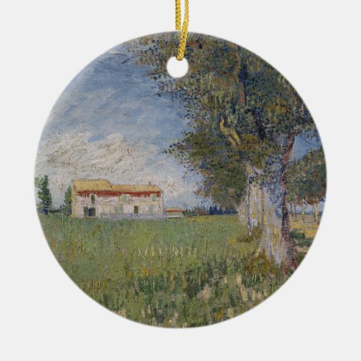 Farmhouse in a Wheat Field, Vincent Van Gogh Christmas Tree Ornaments