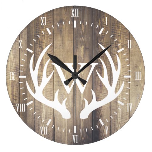 Farmhouse White Numerals White Deer Antlers Wood Large Clock Farmhouse White Numerals White Deer Antlers Wood Large Clock