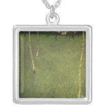 Farmhouse with Birch Trees, 1900 Personalized Necklace
