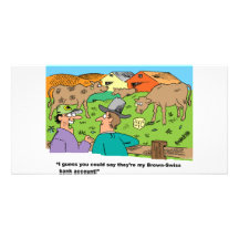 FARMING CARTOON HUMOR ABOUT BROWN SWISS CATTLE PHOTO GREETING CARD