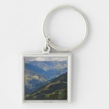 Farmlands and village in the Himalayas Key Chains