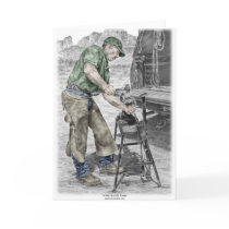 Farrier Blacksmith Making Horseshoe Greeting Card