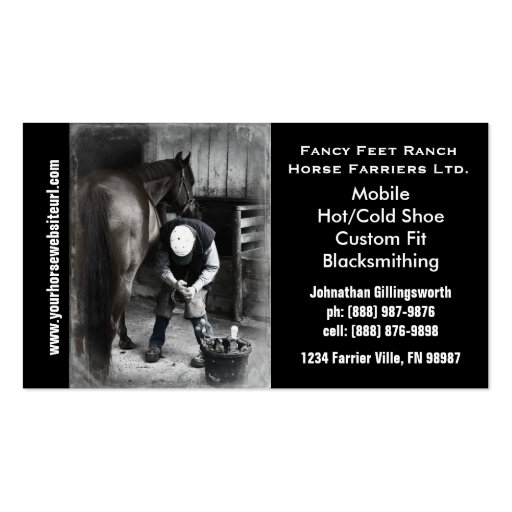 Farrier - Horseshoe Horse Hoof Services. Business Cards (front side)