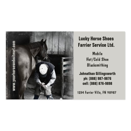 Farrier - Horseshoe Horse Hoof Services. Business Card (front side)