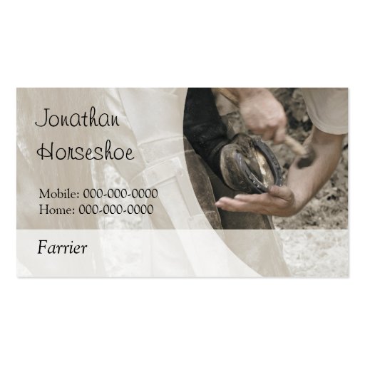 Farrier horseshoeing business card (front side)