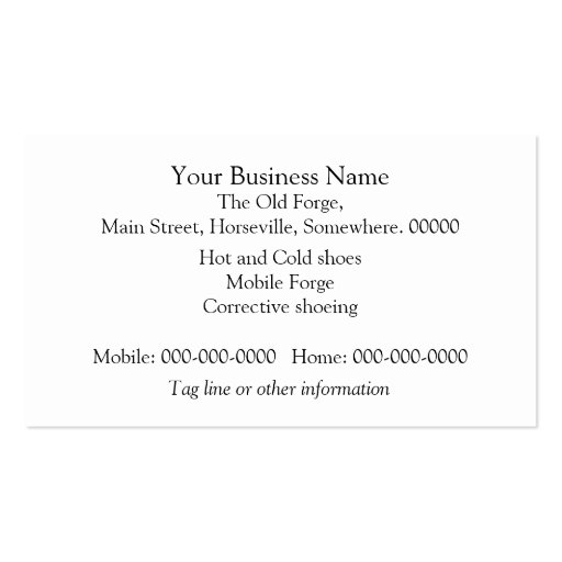 Farrier horseshoeing business card (back side)
