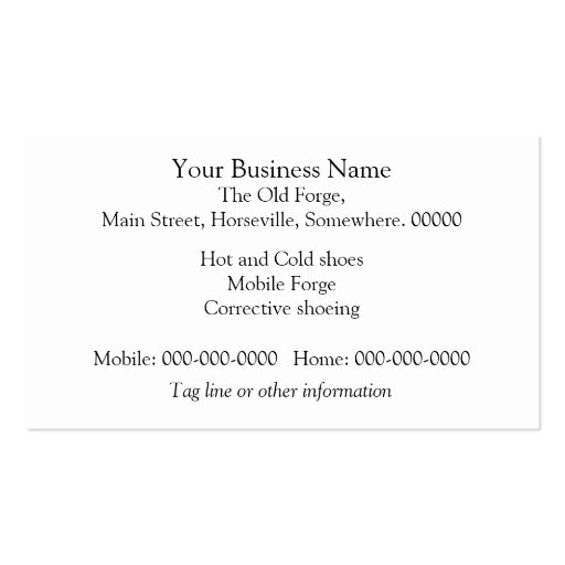 Farrier hot horseshoe business card (back side)